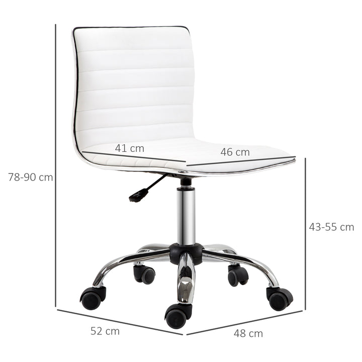 Cadeira de Escritório sem Apoio para os Braços Cadeira de Escritório Giratória com Altura Ajustável Cadeira para Estudo Estofada em PU Carga 120 kg 48x52x78-90 cm Branco