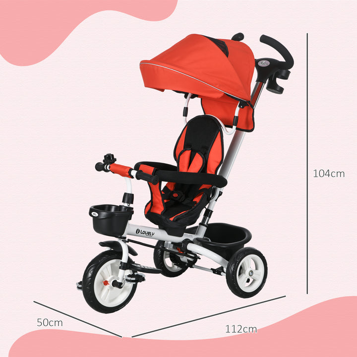 Triciclo para Bebés Dobrável Triciclo Evolutivo 2 em 1 para Crianças de 12-60 Meses com Capota Dobrável Guiador Telescópico Apoio para os Pés Cinto de Segurança e Cesto 112x50x104 cm Vermelho