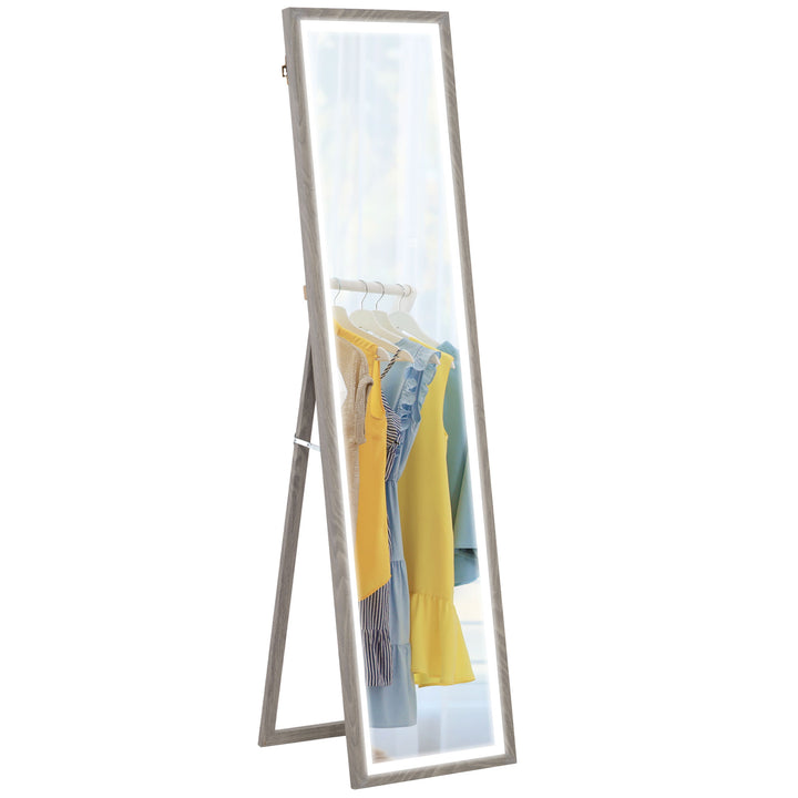 Espelho de Pé com Luz LED 40x160 cm Espelho de Corpo Inteiro com Iluminação de 3 Cores Tátil Função de Memória e Suporte para Sala de Estar Dormitório Cinza