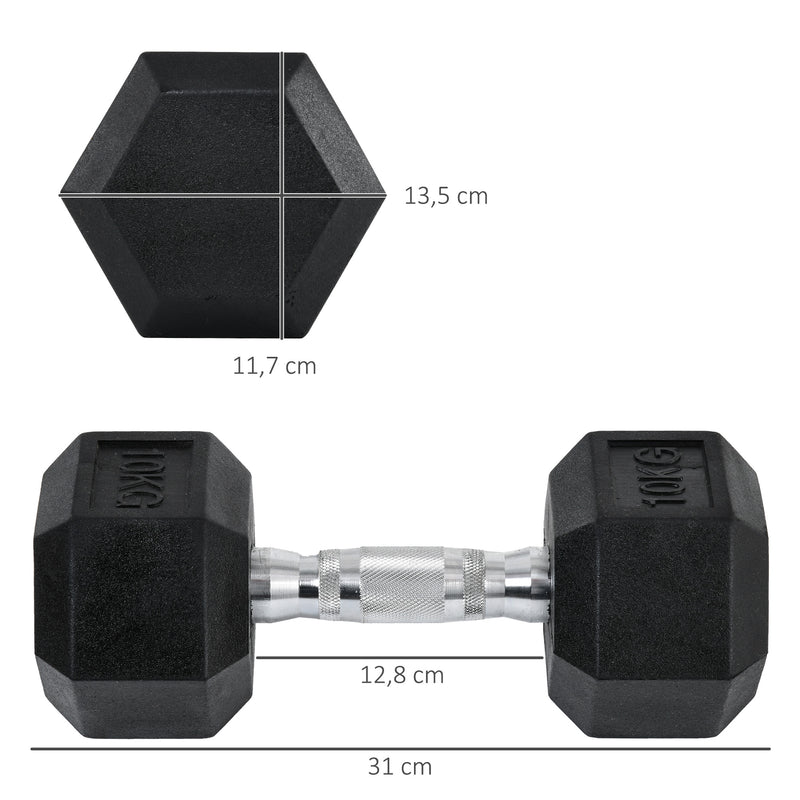 Conjunto de Halteres 20 kg com Barra Metálica e Cabeça Hexagonal Conjunto Pesos para Treino em Casa Ginásio 31x13,5 cm Preto e Prata