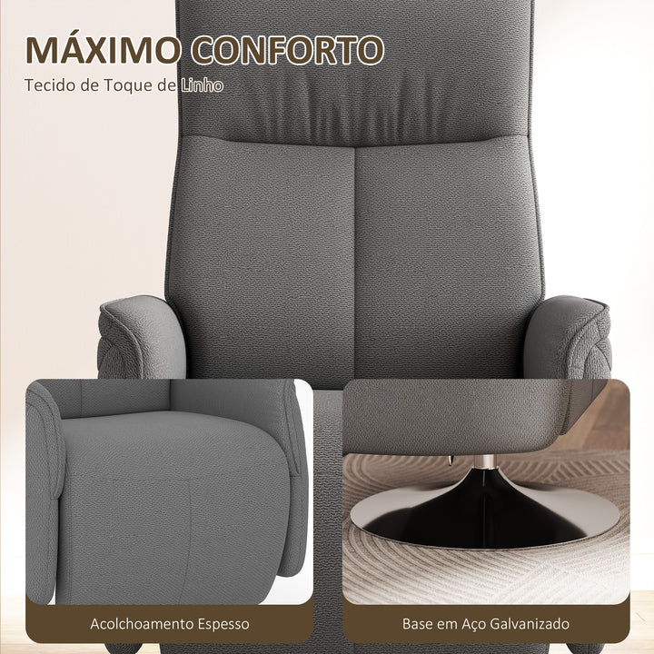 Poltrona de Massagem Elétrica com Apoio para os Pés Poltrona Relax Giratória Reclinável até 135° com Controlo Remoto 10 Pontos de Massagem e Bolso Lateral 68,5x84x110 cm Cinzento