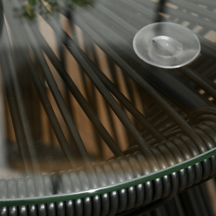 Mesa Auxiliar de Vime Sintético Mesa de Centro Redonda com Bancada de Vidro Temperado e Estrutura de Metal Carga Máxima 30 kg para Pátio Jardim Varanda Ø40x42 cm Preto