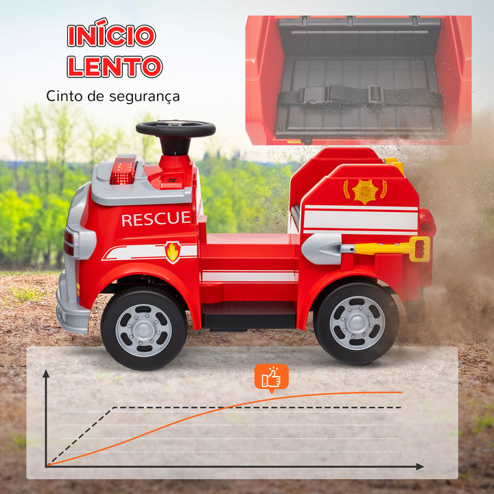 Carro Elétrico para Crianças acima de 3 Anos Caminhão de Bombeiros Elétrico para Crianças com Bateria de 12V Sirene Faróis Buzina e Música 86x49x52 cm Vermelho