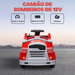 Carro Elétrico para Crianças acima de 3 Anos Caminhão de Bombeiros Elétrico para Crianças com Bateria de 12V Sirene Faróis Buzina e Música 86x49x52 cm Vermelho