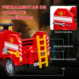 Carro Elétrico para Crianças acima de 3 Anos Caminhão de Bombeiros Elétrico para Crianças com Bateria de 12V Sirene Faróis Buzina e Música 86x49x52 cm Vermelho