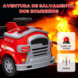 Carro Elétrico para Crianças acima de 3 Anos Caminhão de Bombeiros Elétrico para Crianças com Bateria de 12V Sirene Faróis Buzina e Música 86x49x52 cm Vermelho