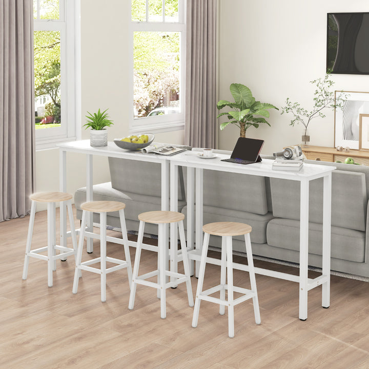 Conjunto de 2 Bancos Altos de Cozinha Bancos de Bar com Pés de Aço e Apoio para os Pés para Sala de Estar Sala de Jantar Carga 75kg 32,5x32,5x65cm Madeira e Branco
