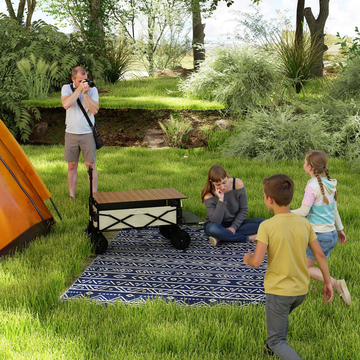 Tapete de Exterior 182x274 cm Tapete Reversível com Padrão Geométrico e Bolsa de Transporte para Varanda Pátio Campismo Praia Azul