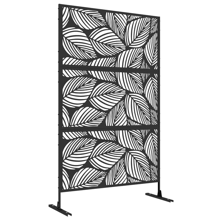 Biombo de Exterior Separador de Ambientes com 3 Peças com Padrão de Flores Grande e Estrutura de Aço Ecrã de Privacidade para Pátio Varanda Jardim 122x45x198 cm Preto