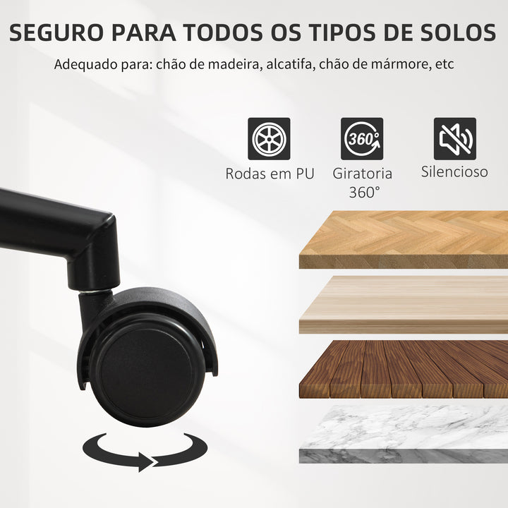 Cadeira de Escritório sem Braços Cadeira de Secretária Vintage Giratória Estofada em PU Madeira Curvada Altura Ajustável Encosto Curvo Função de Baloiço 52x54x74-84 cm Preto e Madeira