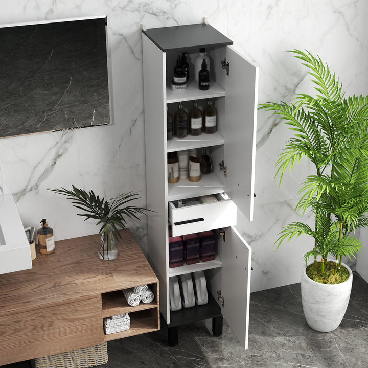 Coluna Casa de Banho Armário Alto Casa de Banho com Gaveta 2 Portas e Prateleiras Ajustáveis Móvel Auxiliar Casa de Banho Moderno Anti-Tombo 34x34x170 cm Branco