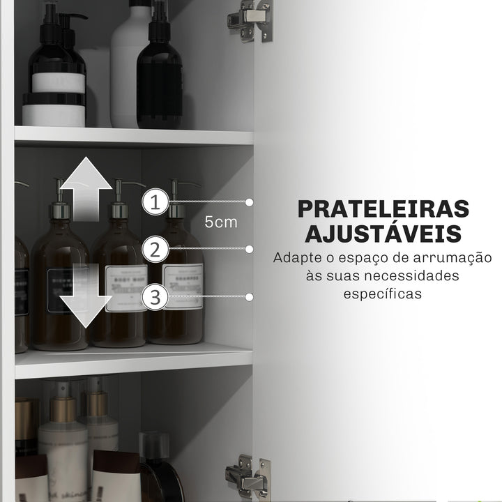 Coluna Casa de Banho Armário Alto Casa de Banho com Gaveta 2 Portas e Prateleiras Ajustáveis Móvel Auxiliar Casa de Banho Moderno Anti-Tombo 34x34x170 cm Branco