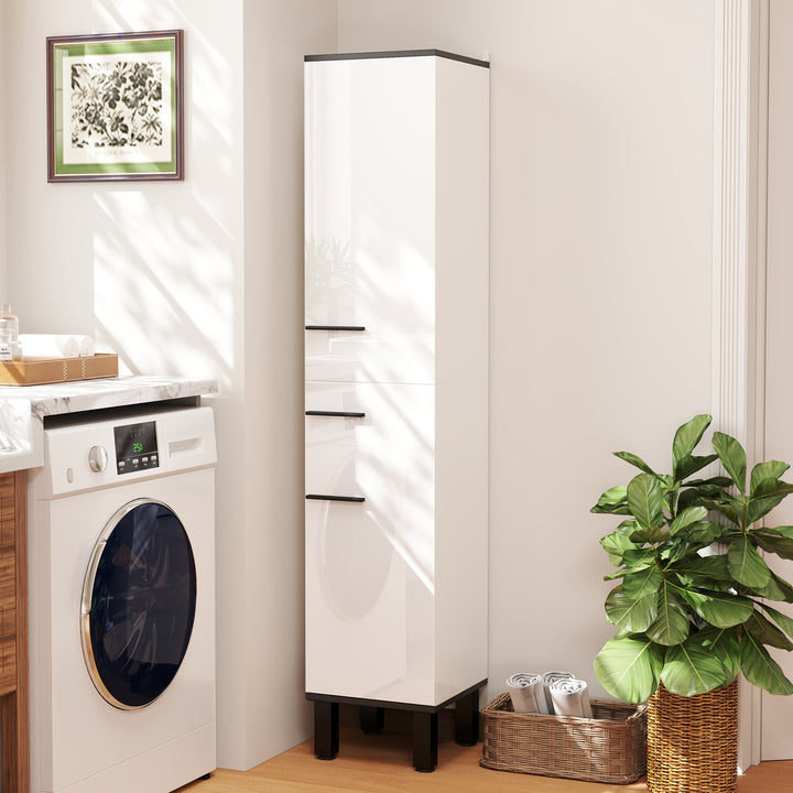 Coluna Casa de Banho Armário Alto Casa de Banho com Gaveta 2 Portas e Prateleiras Ajustáveis Móvel Auxiliar Casa de Banho Moderno Anti-Tombo 34x34x170 cm Branco