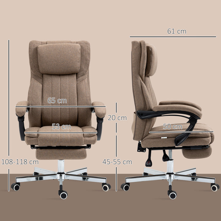 Cadeira de Escritório com 6 Pontos de Massagem por Vibração Cadeira de Escritório Reclinável com Altura Ajustável Controlo Remoto Encosto Alto e Apoio para a Cabeça 65x61x101-113 cm Marrom