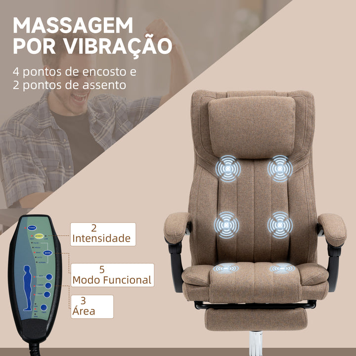 Cadeira de Escritório com 6 Pontos de Massagem por Vibração Cadeira de Escritório Reclinável com Altura Ajustável Controlo Remoto Encosto Alto e Apoio para a Cabeça 65x61x101-113 cm Marrom