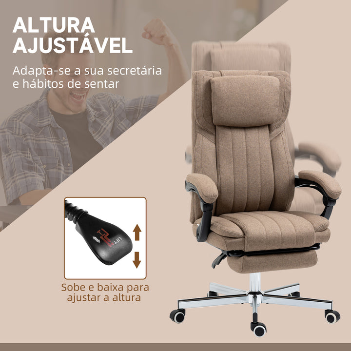 Cadeira de Escritório com 6 Pontos de Massagem por Vibração Cadeira de Escritório Reclinável com Altura Ajustável Controlo Remoto Encosto Alto e Apoio para a Cabeça 65x61x101-113 cm Marrom