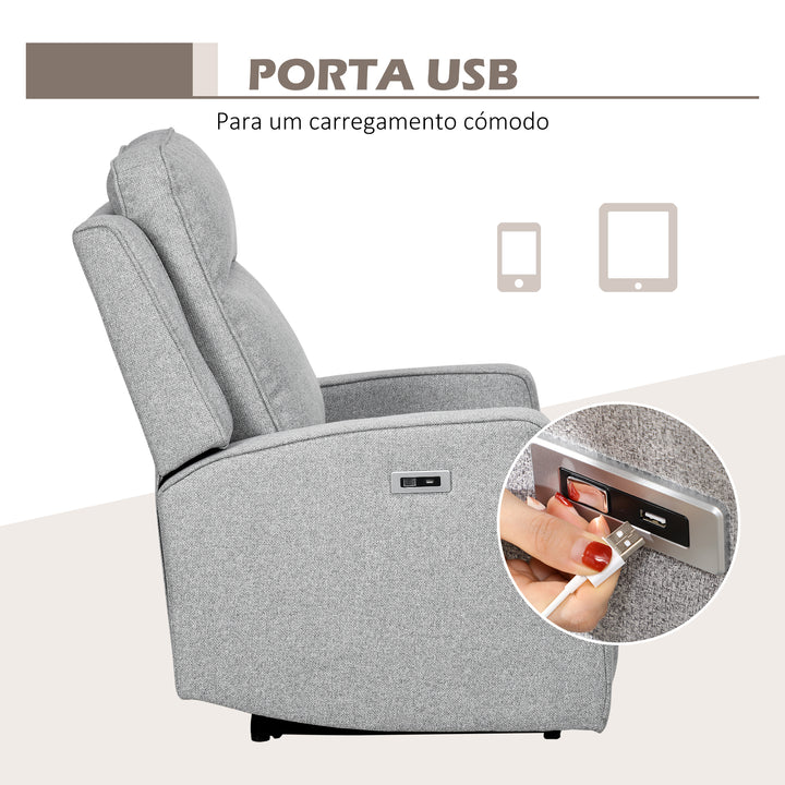 Poltrona Reclinável Elétrica Sofá Relax para Sala com Reclinação até 150° Apoio de Braços e USB Capacidade 136 kg Poltrona Reclinável para Sala Escritório Quarto 84x92x104 cm Cinza