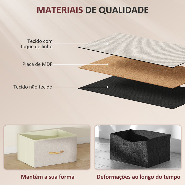 Cómoda Alta de Tecido com 8 Gavetas 4 Bolsos Laterais 2 Ganchos e Estrutura de Aço Cómoda para Quarto Sala de Estar Corredor 86x30x94,5 cm Bege