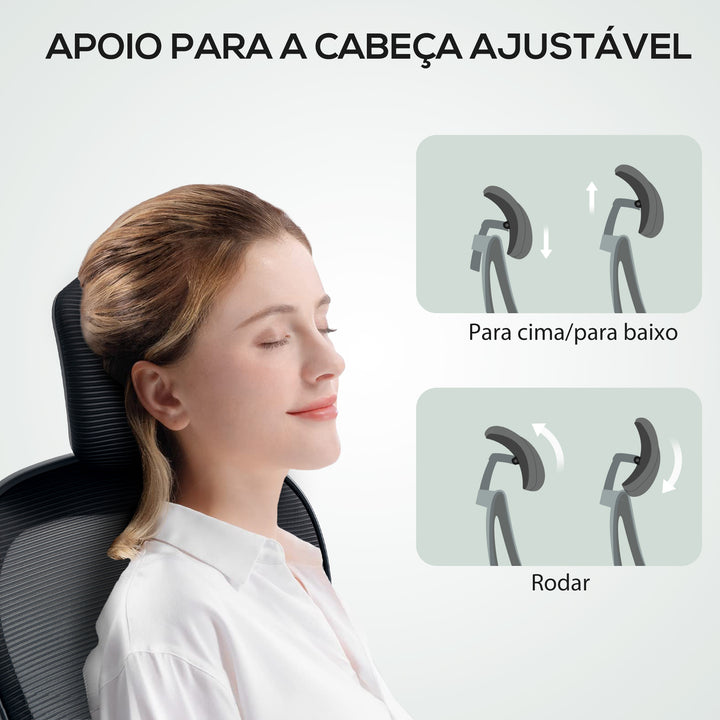 Cadeira de Escritório Giratória Cadeira de Escritório em Malha Transpirável com Altura Ajustável Apoio para a Cabeça e Suporte Lombar Ajustáveis Cadeira de Escritório Basculante Carga 120 kg 58x63x115-125 cm Preto