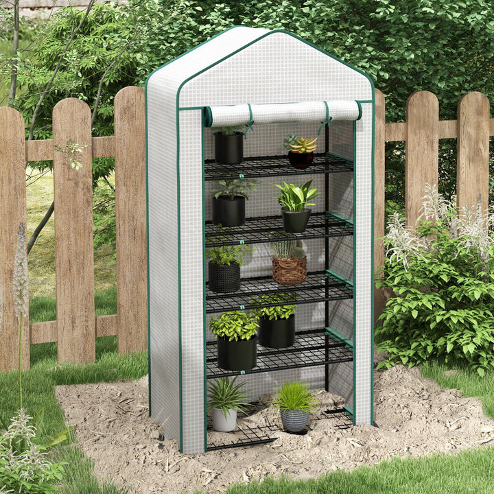 Estufa de Jardim de 5 Prateleiras Estufa Resistente com 1 Porta com Fecho de Correr Anti-UV Desenho Alargado e Prateleiras para Cultivo de Plantas em Terraço Pátio 90x49x193 cm Branco
