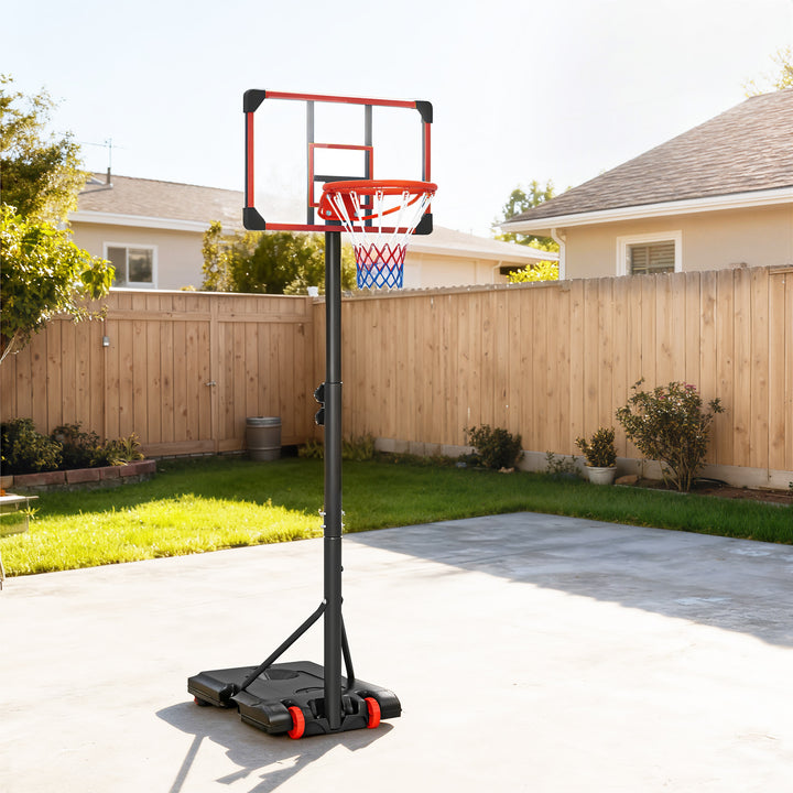 SPORTNOEW Tabela de Basquetebol com Altura Ajustável 178-208 cm Rodas Cesta de Basquetebol para Crianças acima de 6 Anos com Base Recarregável para Exterior 75x56x210-240 cm Vermelho e Preto