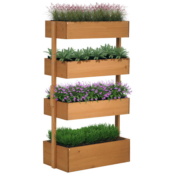 Floreira de Madeira de 4 Níveis Floreira Elevada Exterior com Orifícios de Drenagem e Tecido Não Tecido Vaso para Cultivos Plantas Flores para Terraço Jardim 80x45x142 cm Madeira