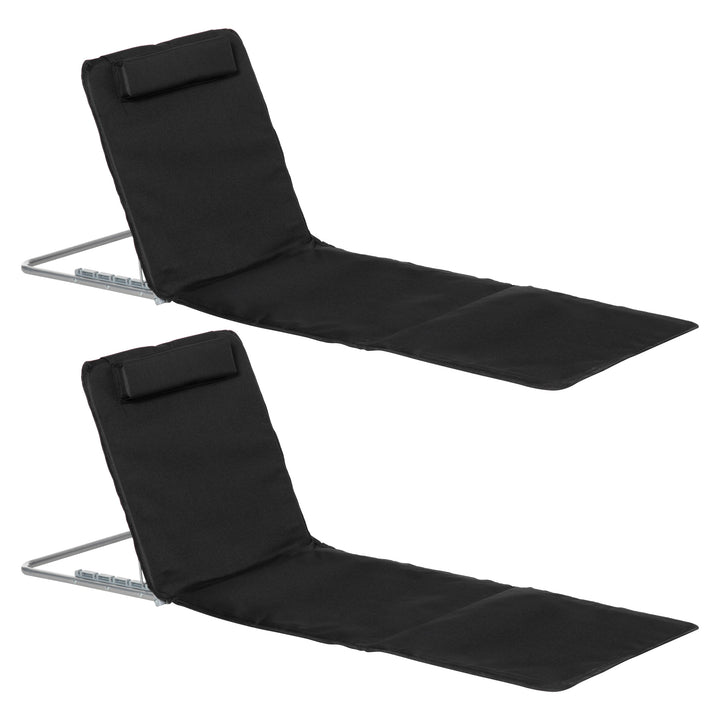 Conjunto de 2 Esteiras de Praia com Encosto Reclinável em 5 Níveis Bolsa de Transporte e Apoio de Cabeça 48x134x36-45 cm Preto