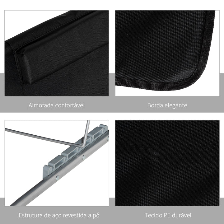 Conjunto de 2 Esteiras de Praia com Encosto Reclinável em 5 Níveis Bolsa de Transporte e Apoio de Cabeça 48x134x36-45 cm Preto