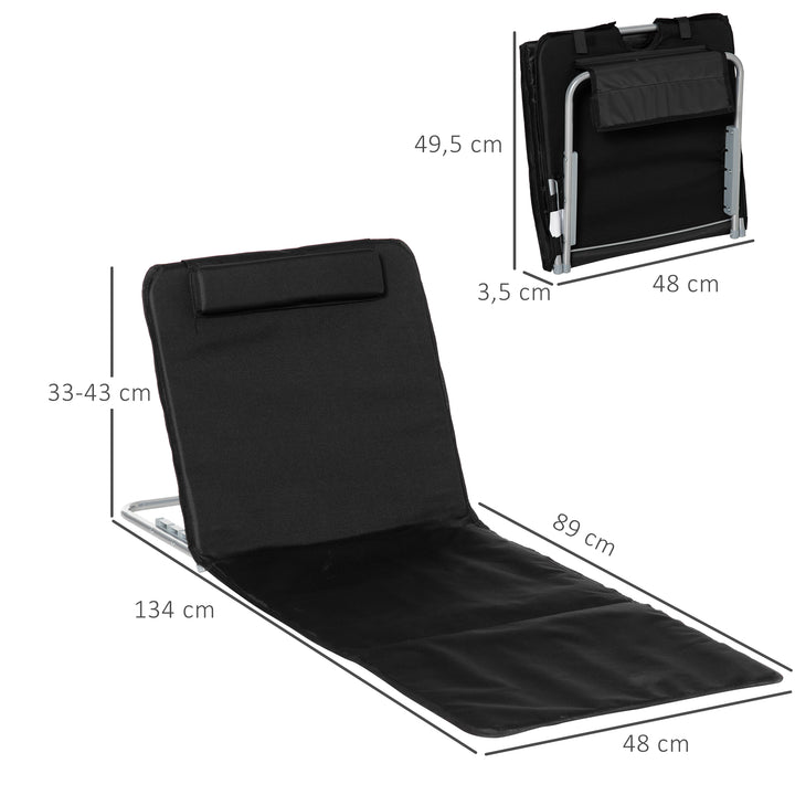 Conjunto de 2 Esteiras de Praia com Encosto Reclinável em 5 Níveis Bolsa de Transporte e Apoio de Cabeça 48x134x36-45 cm Preto