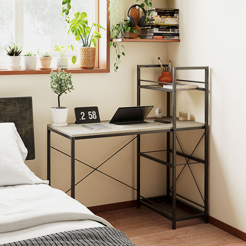 Secretária com Prateleira Reversível Secretária Estilo Industrial com Estrutura em Aço Mesa de Computador para Escritório Dormitório 110x53x115,5 cm Carvalho e Preto