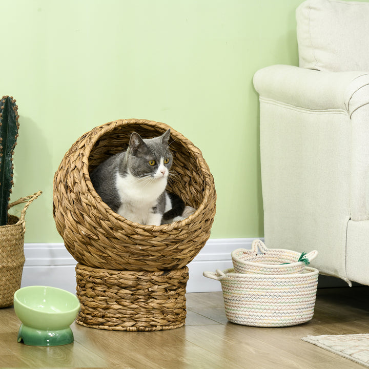 Cama para Gatos de Fibra Vegetal Caverna para Gatos Desmontável com Almofada Amovível 42x33x52 cm Marrom Claro e Bege