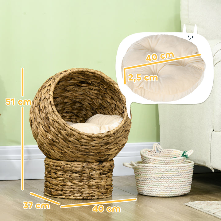 Cama para Gatos de Fibra Vegetal Caverna para Gatos Desmontável com Almofada Amovível 42x33x52 cm Marrom Claro e Bege