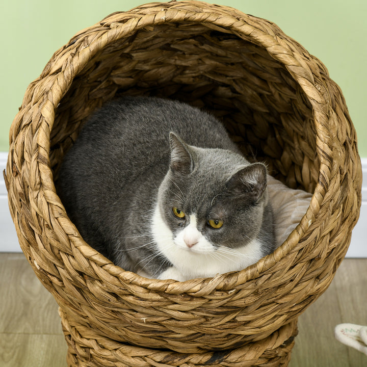 Cama para Gatos de Fibra Vegetal Caverna para Gatos Desmontável com Almofada Amovível 42x33x52 cm Marrom Claro e Bege