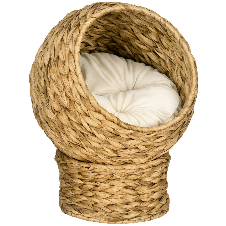 Cama para Gatos de Fibra Vegetal Caverna para Gatos Desmontável com Almofada Amovível 42x33x52 cm Marrom Claro e Bege