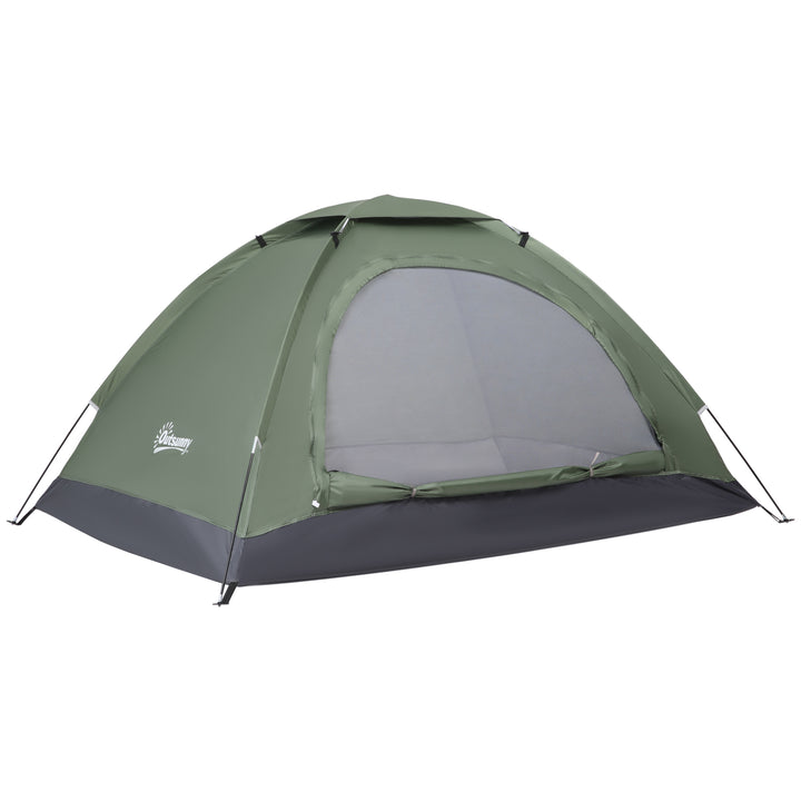 Tenda de Campismo para 2 Pessoas Tenda de Campismo Dobrável com 2 Janelas de Malha Bolso Interior Bolsa de Transporte e Estrutura de Fibra de Vidro 206x152x110 cm Verde