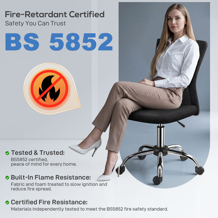 Cadeira de Escritório de Malha Cadeira de Escritório Giratória sem Apoio para os Braços com Altura Ajustável Carga Máxima 100 kg para Escritório Dormitório 43x58x90-100 cm Preto