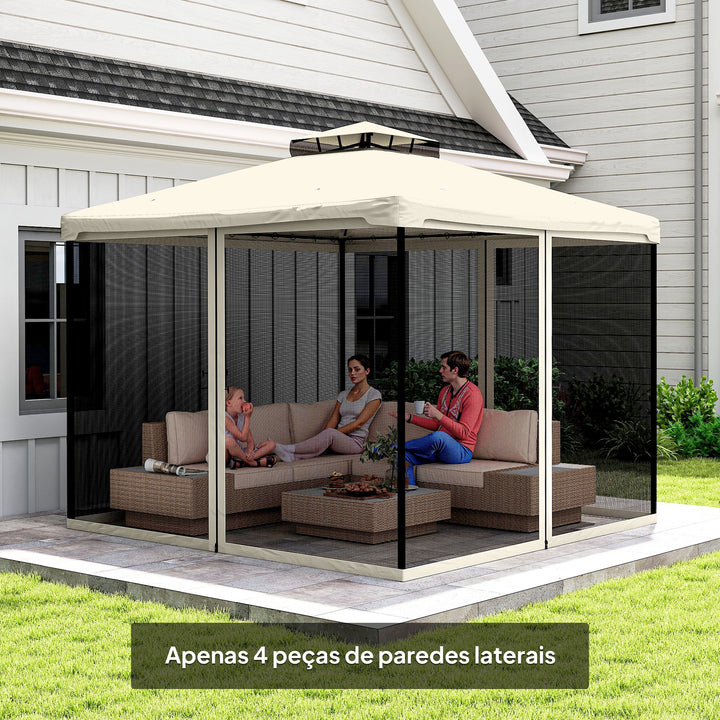 4 Painéis Laterais 302x207 cm para Tenda de Jardim Mosquiteira para Gazebo com Zíperes e Anéis Pretos