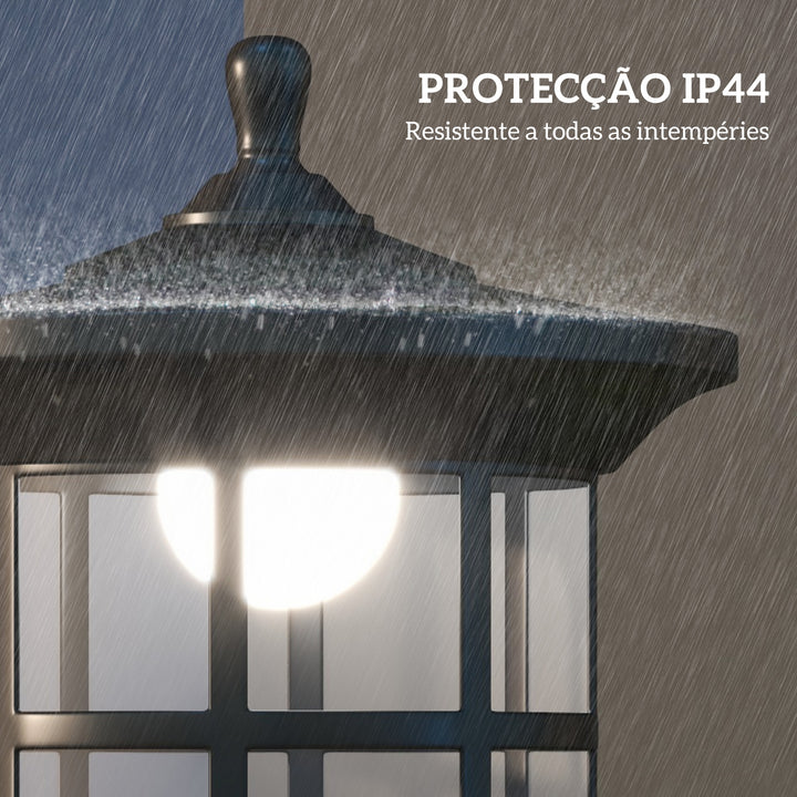 2 Candeeiros Solares de Exterior Candeiro Solar com Painel Solar Acendimento Automático e Estrutura de Aço Inoxidável Impermeável IP44 para Varanda Pátio 23,5x23,2x184 cm Preto
