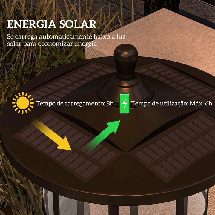 2 Candeeiros Solares de Exterior Candeiro Solar com Painel Solar Acendimento Automático e Estrutura de Aço Inoxidável Impermeável IP44 para Varanda Pátio 23,5x23,2x184 cm Preto