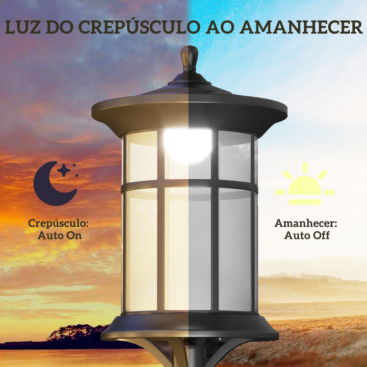 2 Candeeiros Solares de Exterior Candeiro Solar com Painel Solar Acendimento Automático e Estrutura de Aço Inoxidável Impermeável IP44 para Varanda Pátio 23,5x23,2x184 cm Preto