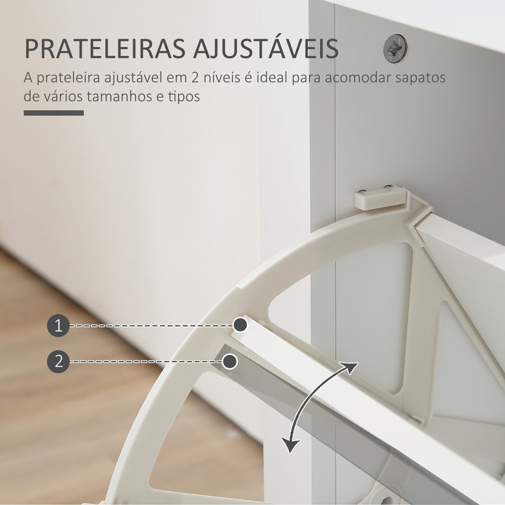 Sapateira Estreita Móvel Sapateira de Entrada com 2 Gavetas Abatíveis Prateleiras Ajustáveis para 12 Pares de Sapatos para Corredor 79x23x90,5 cm Branco