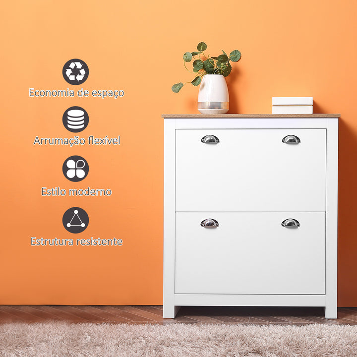 Sapateira Estreita Móvel Sapateira de Entrada com 2 Gavetas Abatíveis Prateleiras Ajustáveis para 12 Pares de Sapatos para Corredor 79x23x90,5 cm Branco