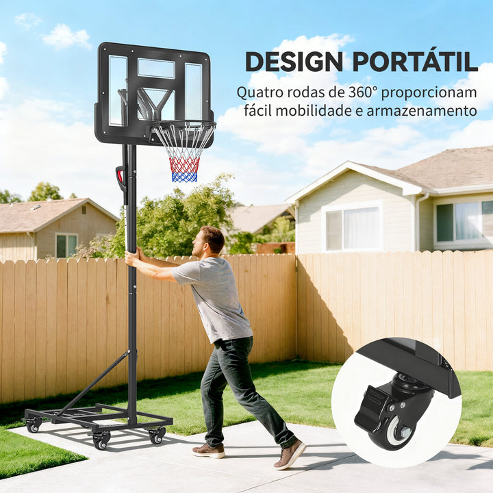 Tabela de Basquetebol para Exterior Altura Ajustável 235-305 cm Tabela de Basquetebol Portátil com Placa Irrompível 110 cm Saco de Peso e Rodas para Adolescentes e Adultos Preto