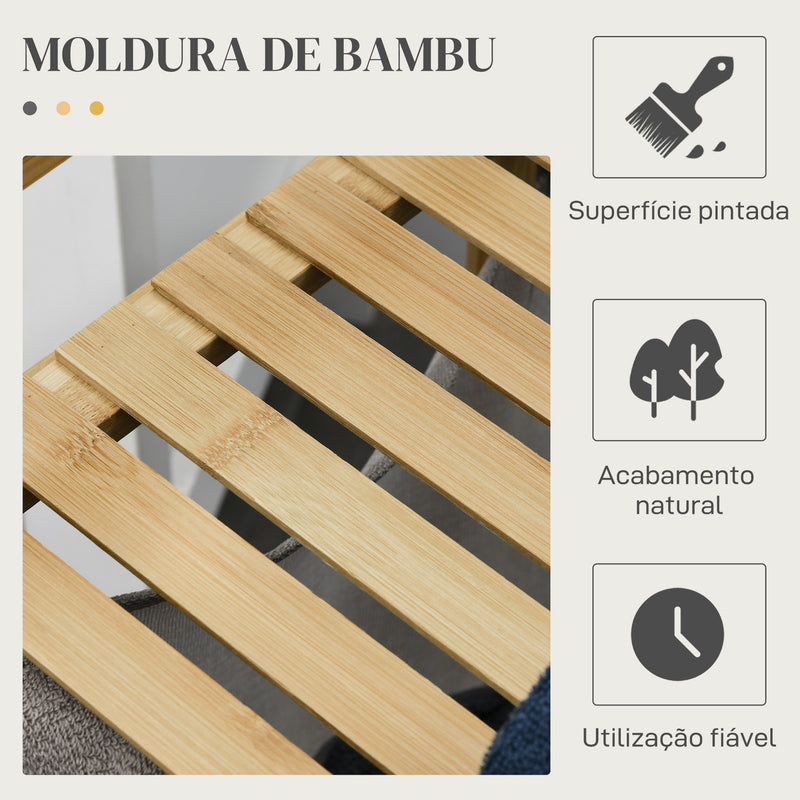 Cesto de Roupa de Bambu Cesto de Roupa Suja com 2 Bolsas Amovíveis e 2 Prateleiras Carga 20 kg 2x40,6L para Casa de Banho Dormitório 64x33x73 cm Madeira