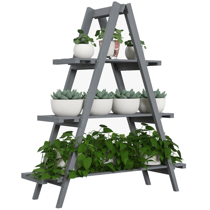 Suporte de Madeira para Plantas Dobrável Estante Decorativo para Vasos de 3 Níveis com Estrutura em Forma de A para Jardim Pátio Varanda 100x36x112 cm Cinza