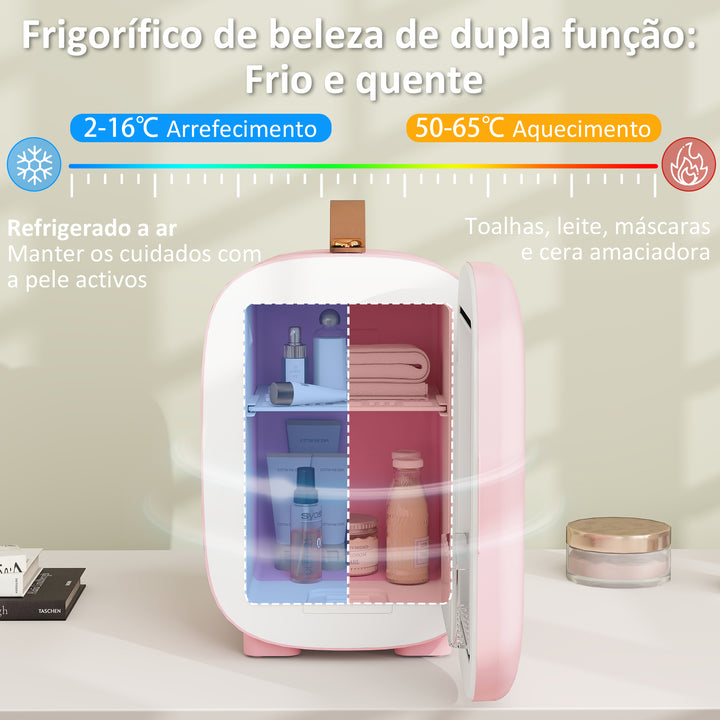 Frigorífico de Cosméticos 4L Frigorífico Pequeno 9V/240V para Arrefecer e Aquecer Mini Frigorífico para Beleza Maquilhagem Bebidas 20,3x26,3x28 cm Rosa