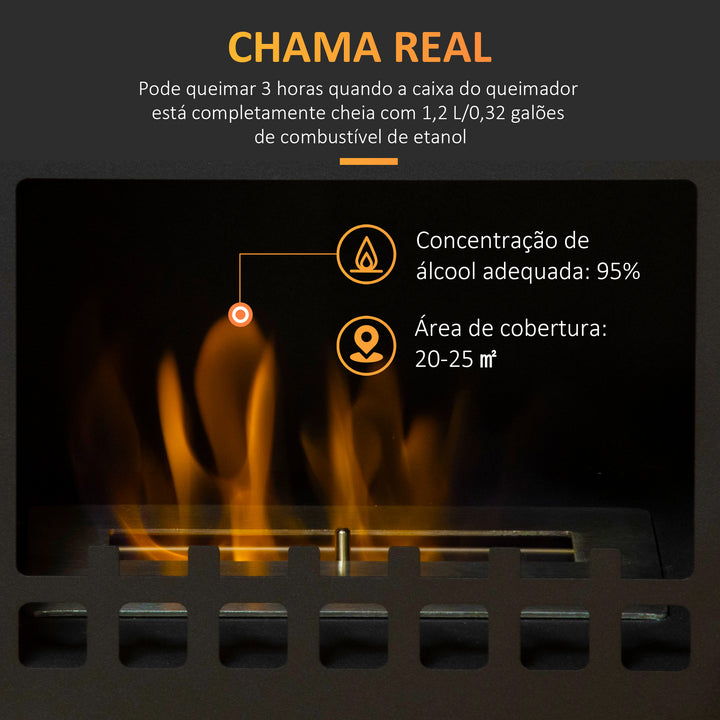 Lareira de Bioetanol 7000 BTU Lareira de Bioetanol de Pé com Tanque de 1,2 L Apaga-chamas em Aço Inoxidável Tempo de Combustão 3H para Interiores 20-25 m² 41x25x54 cm Preto
