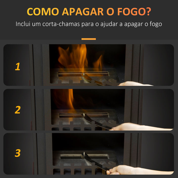 Lareira de Bioetanol 7000 BTU Lareira de Bioetanol de Pé com Tanque de 1,2 L Apaga-chamas em Aço Inoxidável Tempo de Combustão 3H para Interiores 20-25 m² 41x25x54 cm Preto