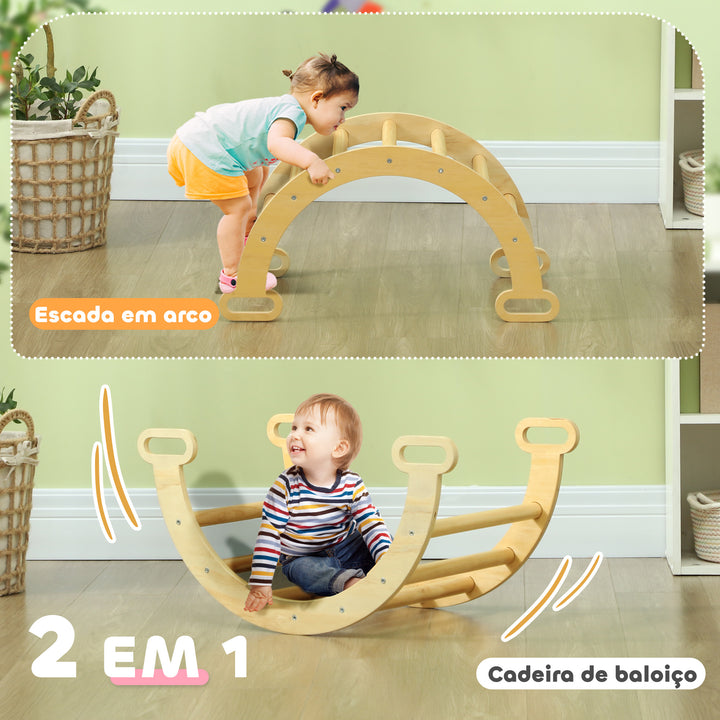Arco de Aprendizagem para Crianças 2 em 1 Arco de Escalar para Crianças de 18-48 Meses Baloiço para Bebés Carga 50 kg 68x42x36 cm Madeira