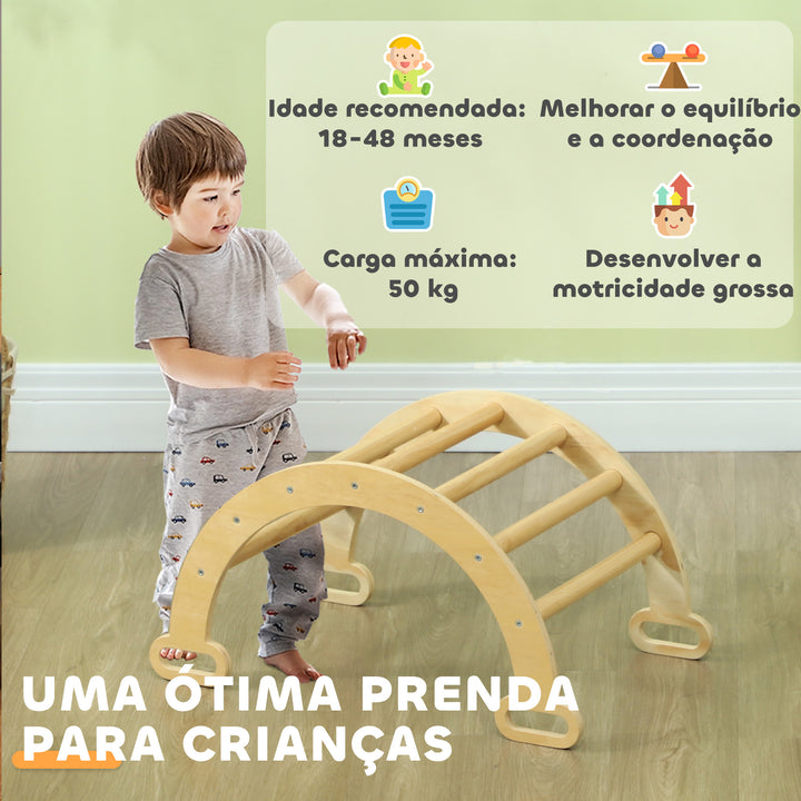 Arco de Aprendizagem para Crianças 2 em 1 Arco de Escalar para Crianças de 18-48 Meses Baloiço para Bebés Carga 50 kg 68x42x36 cm Madeira